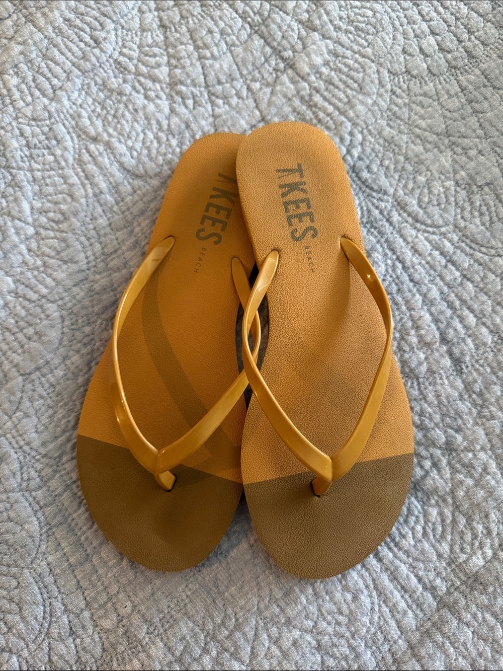TKEES Two-Tone Mustard and Brown Flip Flop Sandals